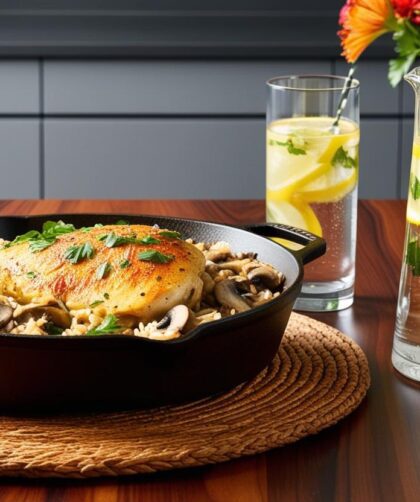 kurczak zapiekany z ryżem i pieczarkami